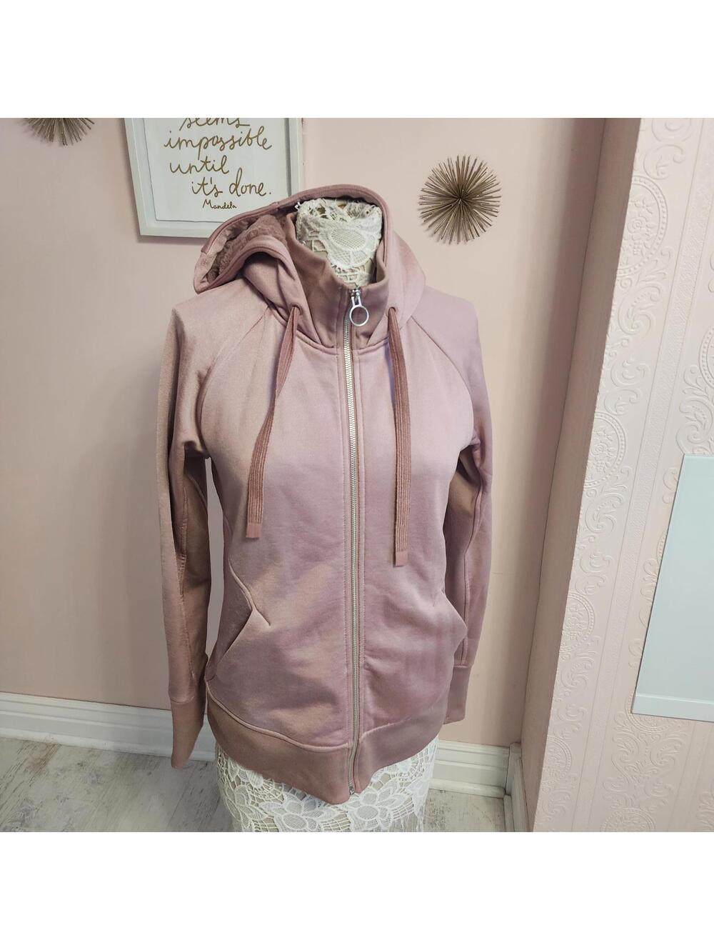Athleta Mauve Full Zip Hoodie Faux Fur Lined Hood Jacket Women’s M